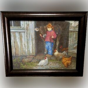 Vtg Robert Duncan “Best Of Friends” Farm Animals Needlepoint Embroidery Framed
